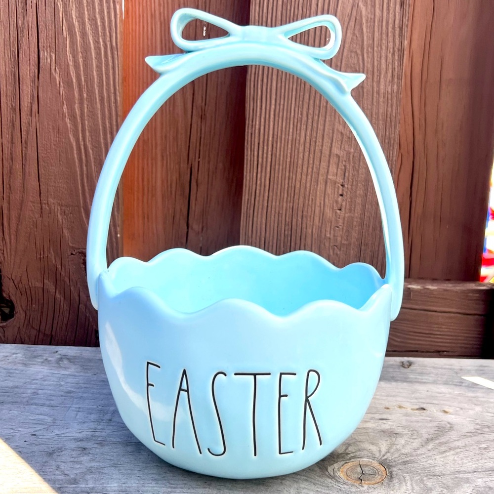 Rae Dunn blue ribbon “Easter” basket